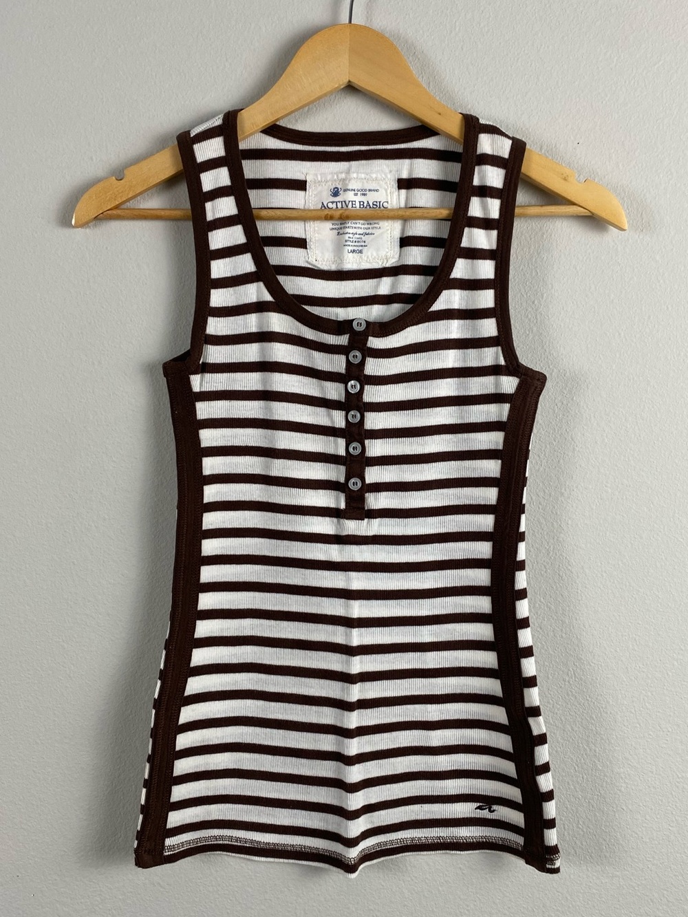 Active Basic California Y2K Striped Henley Ribbed Tank Top | Brown/White